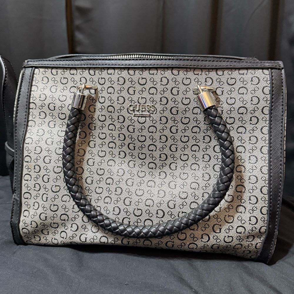 Guess Los Angeles Monogram Black and Gray Handbag Tote Purse